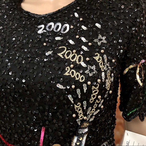 Vintage Laurence Kazar Sequin New Years Top  Sz L - Picture 4 of 8